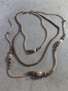 Pearl and Hematite Multi-Strand Necklace - White and Silver-Tone